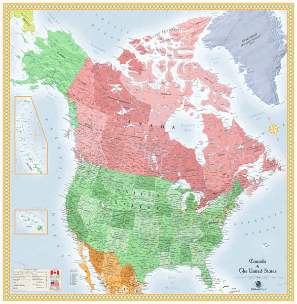 Usa And Canada Wall Map By Outlook Maps Mapsales