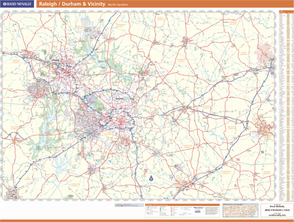 Raleigh, NC Vicinity Wall Map