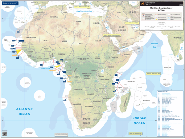 Maritime boundaries of Africa Wall Map by Sovereign Limits - MapSales