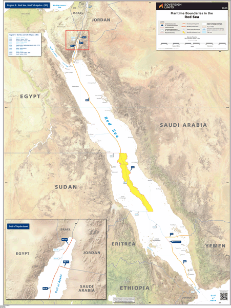 Maritime boundaries of the Red Sea Wall Map by Sovereign Limits - MapSales