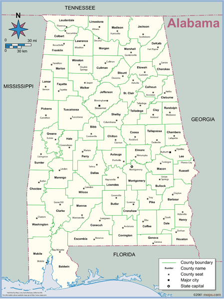 Alabama County Outline Wall Map by Maps.com - MapSales