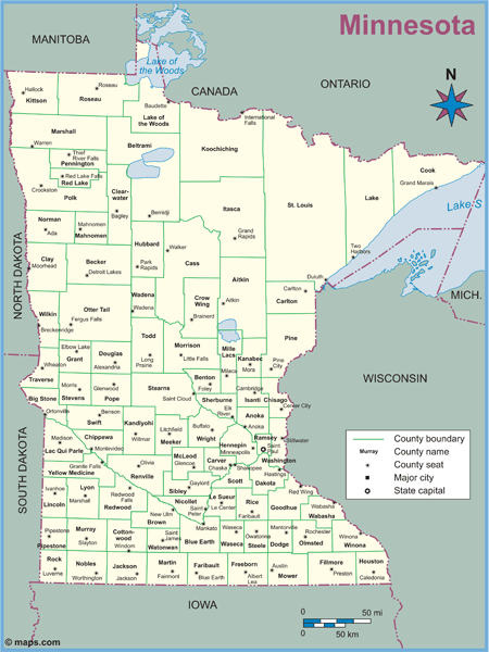 Minnesota County Outline Wall Map by Maps.com - MapSales