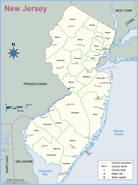 New Jersey County Outline Wall Map by Maps.com - MapSales