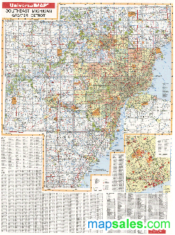 Michigan Southeast Wall Map by UniversalMap